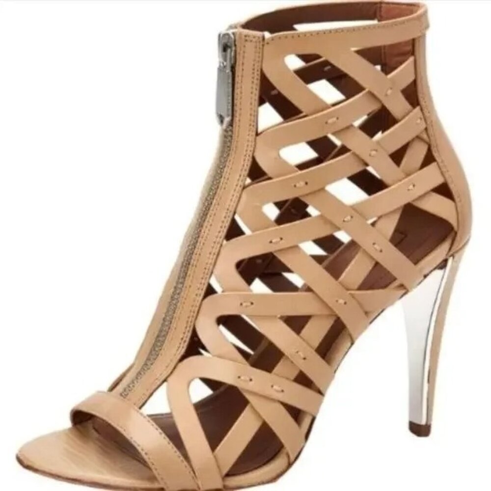 BCBG Max Azria Womens Eleni Leather Caged Gladiator Sandals